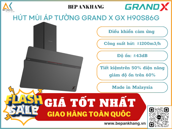 Hút mùi áp tường Grand X GX H90S86G - Made in Malaysia